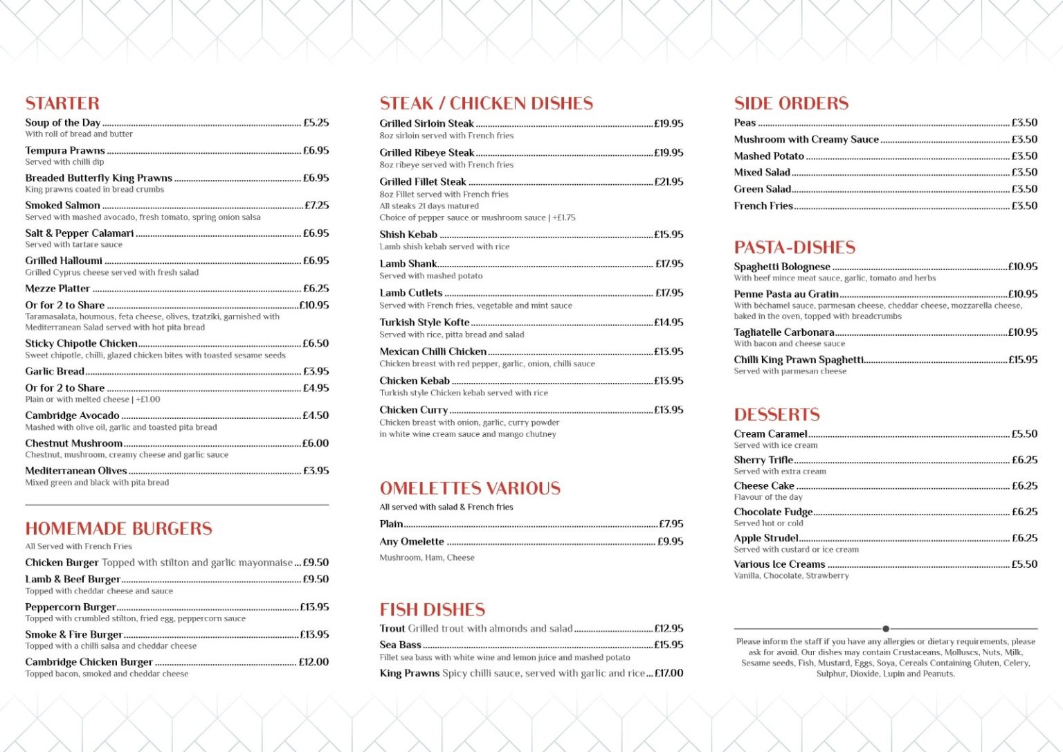 centennial hotel cambridge menu